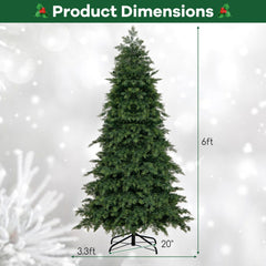 6 FT Artificial Christmas Tree, Unlit Hinged Spruce with 721 PE and PVC Tips and Metal Base
