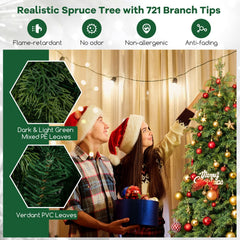 6 FT Artificial Christmas Tree, Unlit Hinged Spruce with 721 PE and PVC Tips and Metal Base
