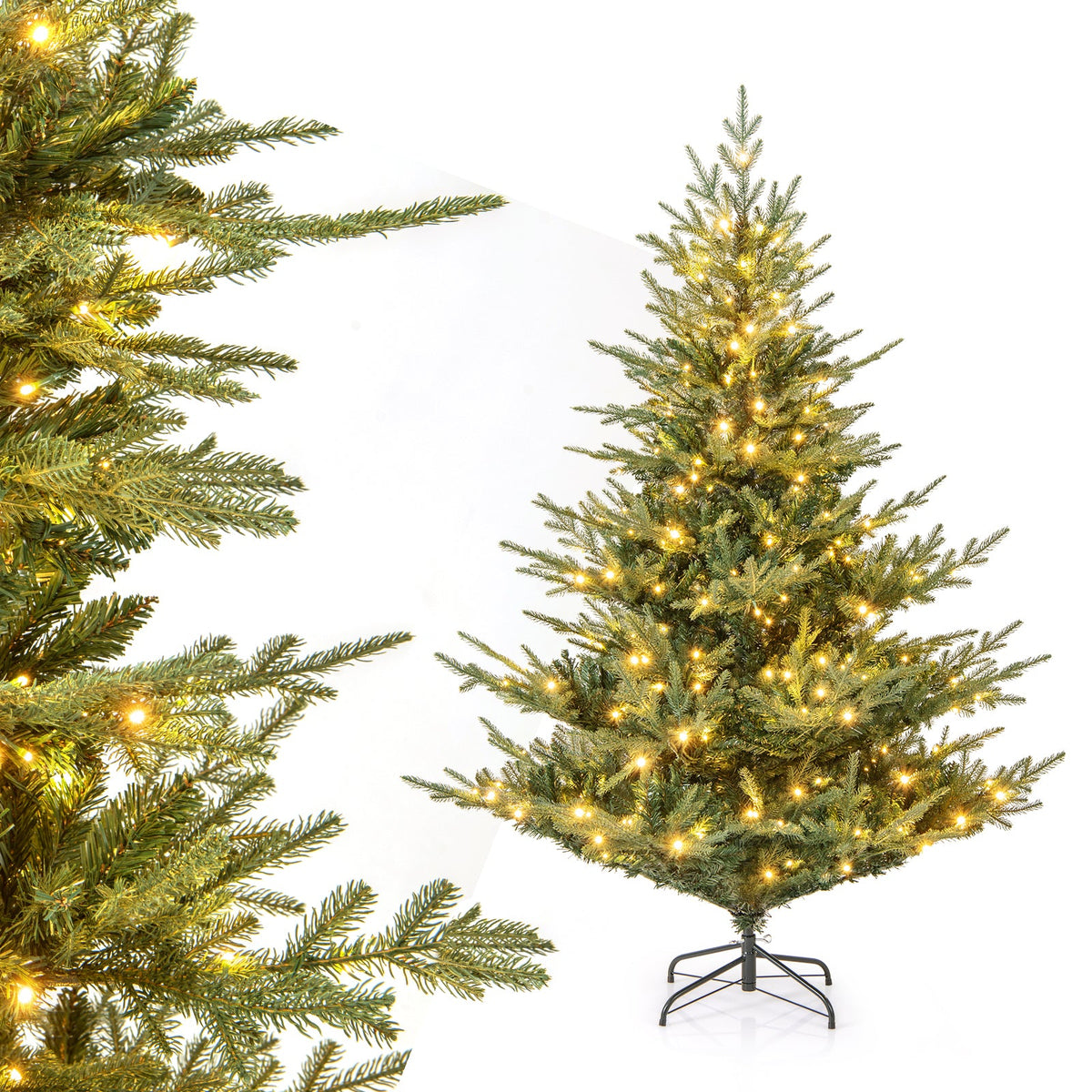6 FT Pre-Lit Layered Christmas Tree with 830 PE and PVC Tips and 260 Warm White LEDs