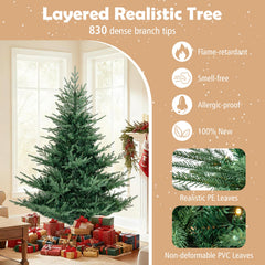 6 FT Pre-Lit Layered Christmas Tree with 830 PE and PVC Tips and 260 Warm White LEDs