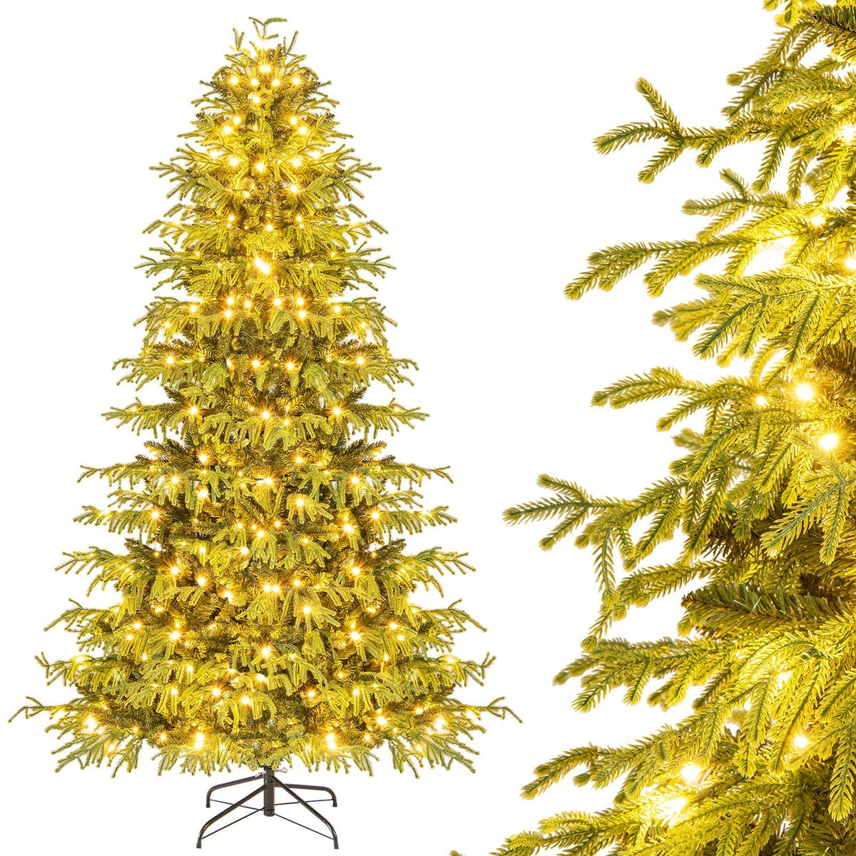 7 FT Pre-Lit Christmas Tree with 1090 Soft TPE and PVC Branch Tips and 370 Warm White LEDs