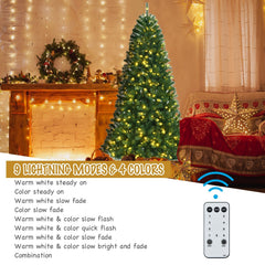 7 FT Pre-Lit Christmas Tree with Remote, Colour Changing LEDs, 4 Colours and 9 Lighting Modes