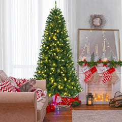 8 FT Pre-Lit Christmas Tree with Remote, Colour Changing LEDs, 4 Colours and 9 Lighting Modes