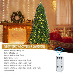 8 FT Pre-Lit Christmas Tree with Remote, Colour Changing LEDs, 4 Colours and 9 Lighting Modes