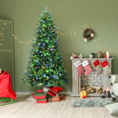 8 FT Pre-Lit Christmas Tree with Remote, Colour Changing LEDs, 4 Colours and 9 Lighting Modes