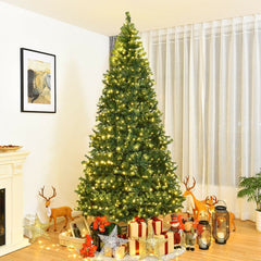 9 FT Pre-Lit Artificial Christmas Tree, Hinged, 4.9 FT Wide with 11 Light Modes