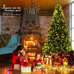 9 FT Pre-Lit Artificial Christmas Tree, Hinged, 4.9 FT Wide with 11 Light Modes