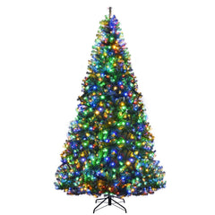 9 FT Pre-Lit Artificial Christmas Tree, Hinged, 4.9 FT Wide with 11 Light Modes