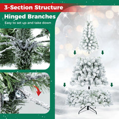 6 FT Snow Flocked Artificial Christmas Tree with 600 Branch Tips and a Folding Metal Base