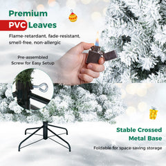 6 FT Snow Flocked Artificial Christmas Tree with 600 Branch Tips and a Folding Metal Base