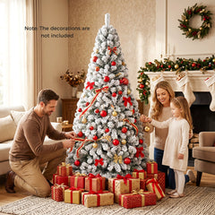 6 FT Snow Flocked Artificial Christmas Tree with 600 Branch Tips and a Folding Metal Base