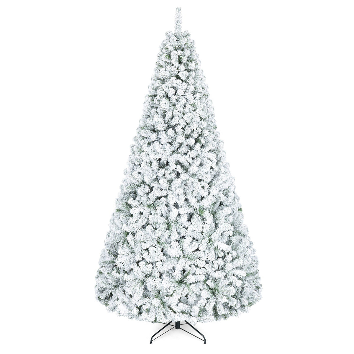 9 FT Snow Flocked Artificial Christmas Tree with 1498 Wide Leaf Branch Tips and Four Sections