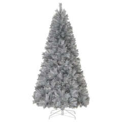 7 FT Silver Tinsel Pre-Lit Christmas Tree, 807 Tips and 400 Warm White LEDs, Hinged