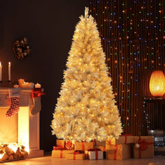 7 FT Silver Tinsel Pre-Lit Christmas Tree, 807 Tips and 400 Warm White LEDs, Hinged