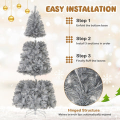 7 FT Silver Tinsel Pre-Lit Christmas Tree, 807 Tips and 400 Warm White LEDs, Hinged