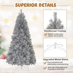 7 FT Silver Tinsel Pre-Lit Christmas Tree, 807 Tips and 400 Warm White LEDs, Hinged