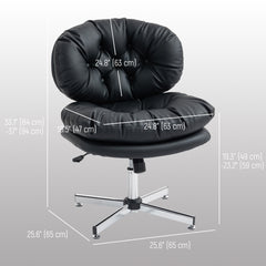 Computer Desk Chair, Armless Office Chair with Wide Padded Seat and Adjustable Height, Cream White