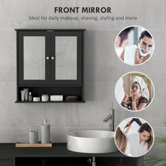 Medicine Cabinet, Wall-Mounted Bathroom Mirror Cabinet with Double Doors, Open Shelf, and Adjustable Shelf, Modern Bathroom Wall Cabinet, White