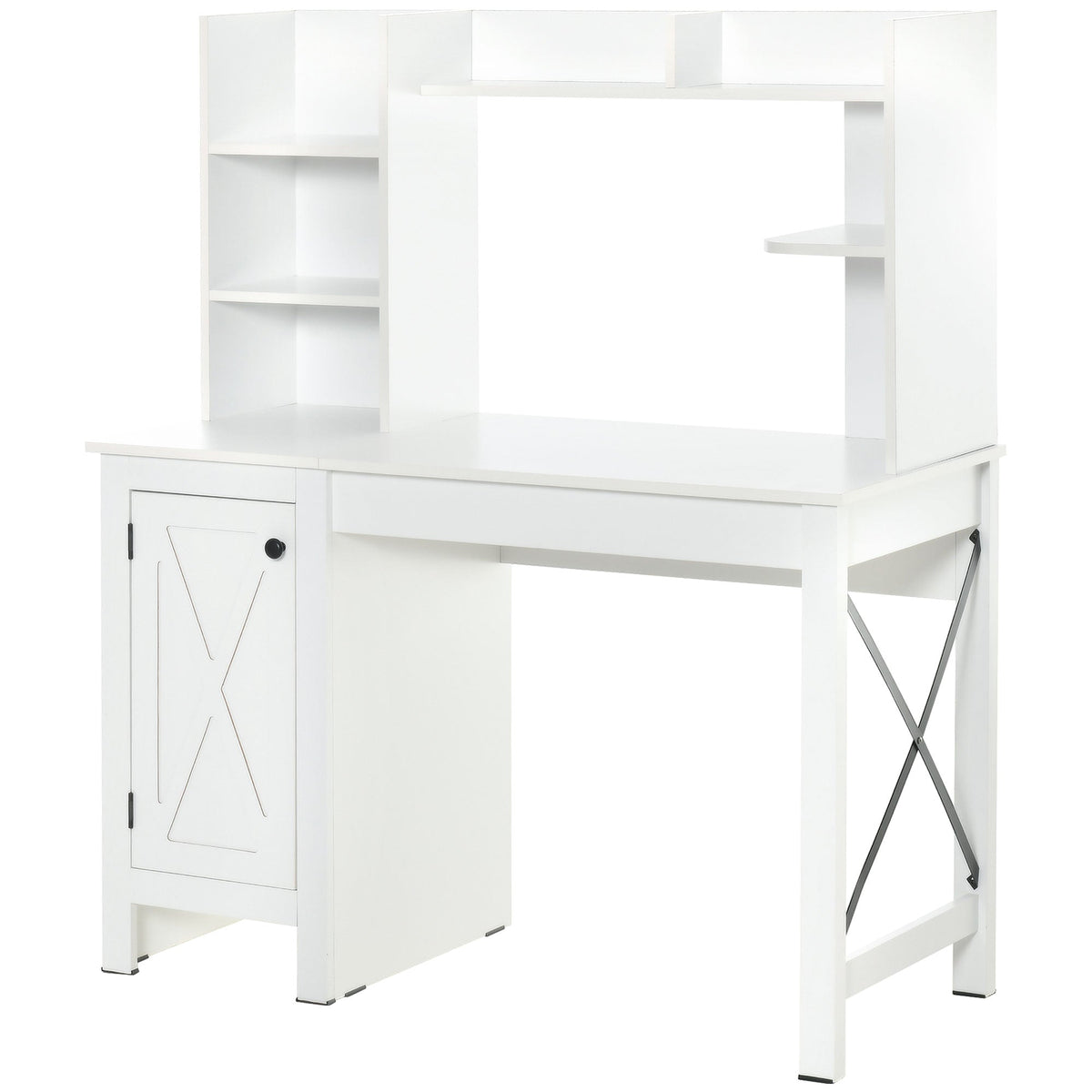 Computer Desk with Storage, 47 Inch Farmhouse Home Office Desk with Open Shelves and 2-Tier Cabinet, White