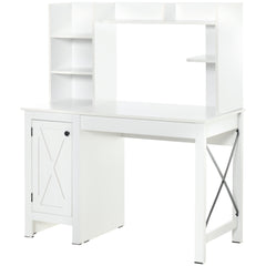 Computer Desk with Storage, 47 Inch Farmhouse Home Office Desk with Open Shelves and 2-Tier Cabinet, White