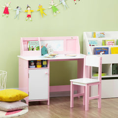 2Pcs Kids Desk and Chair Set with Whiteboard, Storage, Shelves, Grey