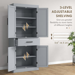 72" Kitchen Storage Cabinet, Farmhouse Kitchen Pantry Cabinet with 4 Barn Doors, Drawer, Adjustable Shelves, Black