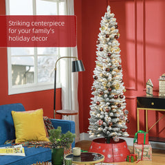 5ft Artificial Prelit Christmas Tree with Warm White LED Light, Snow Flocked Branches, Metal Base, Pencil Xmas Tree