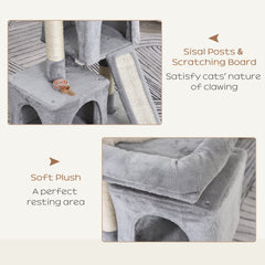 Plush Cat Tree Tower Activity Center with Sisal Scratching Post Scratching Board Perch Condo, Light Grey