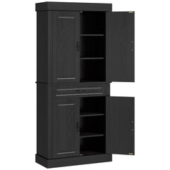 71" Freestanding Kitchen Pantry with 4 Doors and 2 Cabinets, Tall Storage Cabinet for Kitchen, Distressed Black