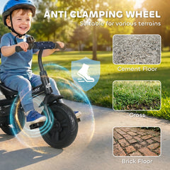 6 in 1 Kids Tricycle with Removable Handlebar and Canopy, Navy Blue