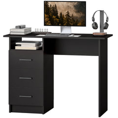 Computer Desk with Storage, 39" Home Office Desk with 3 Drawers nad Open Shelf, Writing Table for Bedroom, White