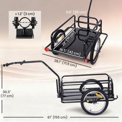 Folding Bicycle Cargo Trailer Utility Bike Cart Carrier Garden Patio Tool with Hitch Black