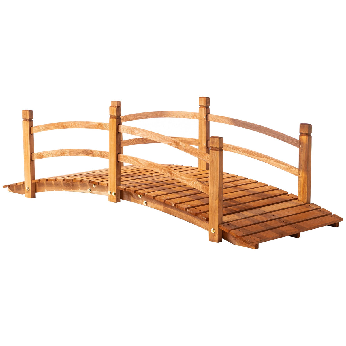 6FT Wooden Garden Bridge Classic Arc Footbridge with Guardrails for Stream Pond Walkway, Orange