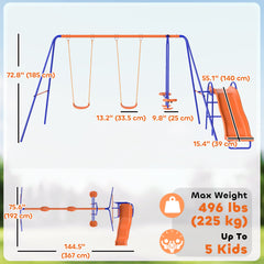 4 in 1 Metal Swing Set with Double Swings, Glider, Slide, Ladder for Backyard, Outdoor, Playground, Multicoloured