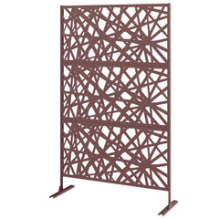Metal Outdoor Privacy Screen, Freestanding Outdoor Divider with Stand, 78" x 48", Dark Brown