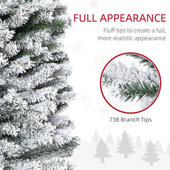 6ft Flocked Christmas Tree, Pencil Christmas Tree with Realistic Branch Tips, Folding Metal Stand, Green