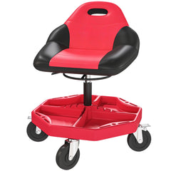Rolling Garage Stool, 300 LBS Capacity Mechanic Stool with 5" Wheels, Tool Tray Storage, Adjustable Height, Red