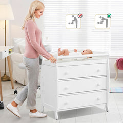 Baby Changing Table Infant Diaper with 3 Drawers and Safety Belt-White