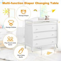Baby Changing Table Infant Diaper with 3 Drawers and Safety Belt-White