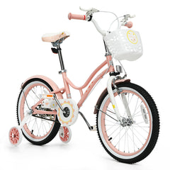 18 Inch Kids Bike with Detachable Basket and Removable Training Wheels, Pink