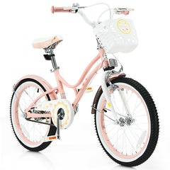 18 Inch Kids Bike with Detachable Basket and Removable Training Wheels, Pink