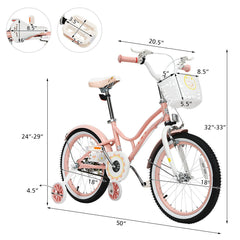 18 Inch Kids Bike with Detachable Basket and Removable Training Wheels, Pink