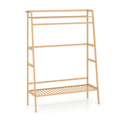 Bamboo Clothing Garment Rack Freestanding Open Wardrobe Organizer with Hanging Rod-Natural