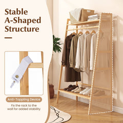 Bamboo Clothing Garment Rack Freestanding Open Wardrobe Organizer with Hanging Rod-Natural