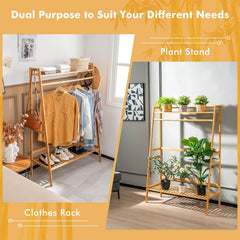 Bamboo Clothing Rack with Storage Shelves-Natural