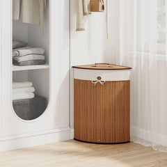 Bamboo Laundry Hamper Basket with Lid and Removable Liner Bag-Yellow