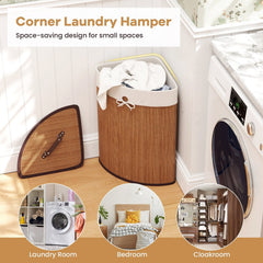 Bamboo Laundry Hamper Basket with Lid and Removable Liner Bag-Yellow