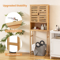 Bamboo Over The Toilet Storage Cabinet Bathroom with Adjustable Shelf-Natural