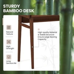 Bamboo Writing Desk with 2 Storage Drawers and Open Shelf-Walnut