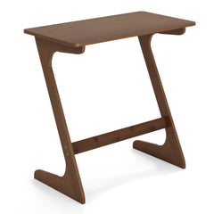 Bamboo Z Shaped Sofa Side Table with Spacious Top, Walnut Toned Finish
